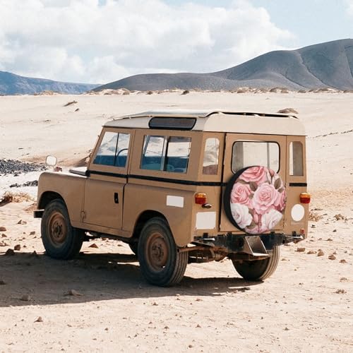 Image of Spare Tire Cover Vintage Pink Rose Flower Floral Tire Cover 15 Inch Wheel Covers for Rv Trailer Jeep SUV Truck Camper Vehicles Dust-Proof Waterproof Tire Protectors
