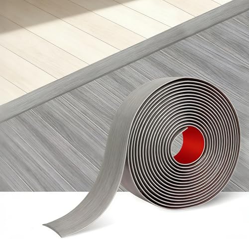 2m*4cm Barre de Seuil Adhesive，Bande De Transition Flexible pour Sol, Grain de Bois Bande de Recouvrement pour Combler Les Espaces Entre Les Sols (Grain De Bois Gris)