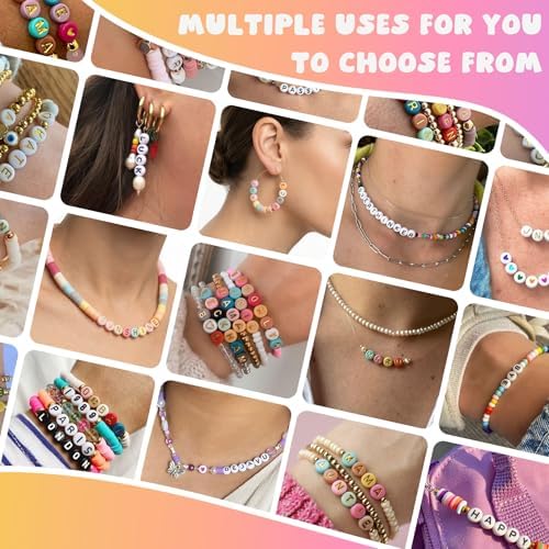 Gionlion 1200+Pcs Colorful Round 4x7mm Letter Beads for Bracelet Making, Acrylic Alphabet Beads for Jewelry Making, DIY Friendship Bracelets with Gold Letters on Colorful Beads - 4
