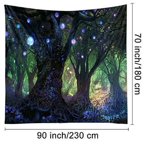 Forest Tapestry Home Decor Landscape Tapestry Living Room Bedroom Decoration Tapestry Magic Tapestry Curtain (Lanterns Blue Tree, 90.5''L×70.8''W) #TOP3