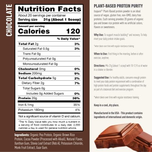 Isopure 1092691 Chocolate Vegan Protein Powder, With Monk Fruit Sweetener & Amino Acids, Post Workout Recovery thumb #2
