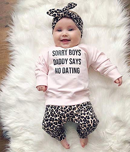 Newborn Infant Baby Girls Clothes Ruffle Long Sleeve Solid T-Shirt Tops+Cheetah Pants Autumn Clothes Outfits (Pink 1, 2-3 T)