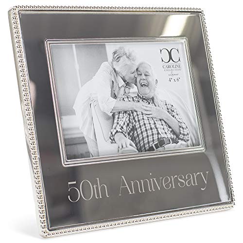 Roman 50Th Anniversary Silvertone Beaded 7 X 4 Zinc Alloy Decorative Tabletop Picture Frame #TOP2