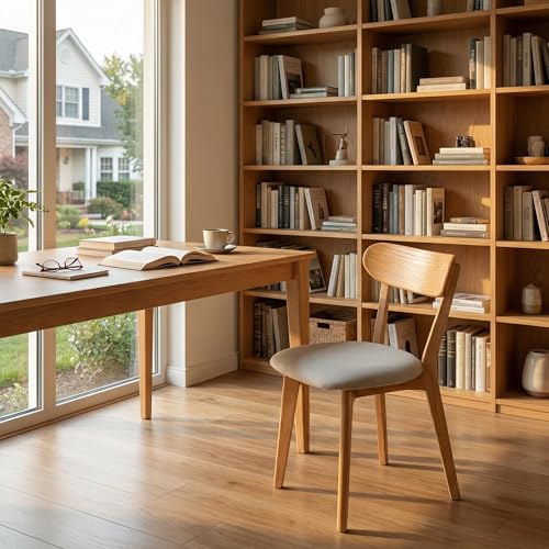Image of 100% Solid Wood Dining Chairs,Mid Century Modern Dining Chairs with Rounded Backrest,Kitchen,Dining Room Chairs Set of 1 /2 /4 (1, Original Color White Upholstery)