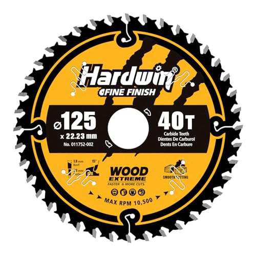 Hardwin - Hoja de sierra circular (125 mm, 40 dientes), carburo de tungsteno, árbol de 5/8', compatible con sierras de mesa y manuales, 3 piezas