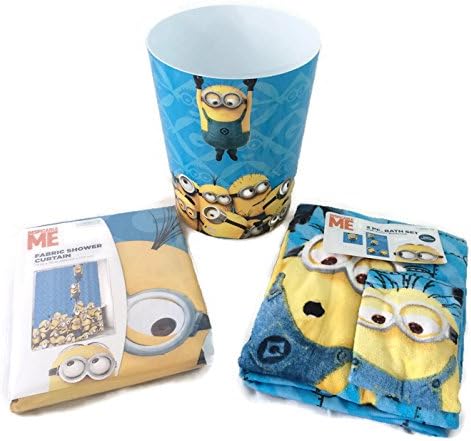 Despicable Me Minion 4 Piece Bath Set Shower Curtain, Bath Towel, Washcloth, Wastebasket Bundle