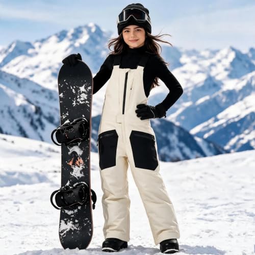 Ssuyeuri Boys Girls Snow Pants Winter Waterproof Snow Bibs Overalls Khaki - image 2