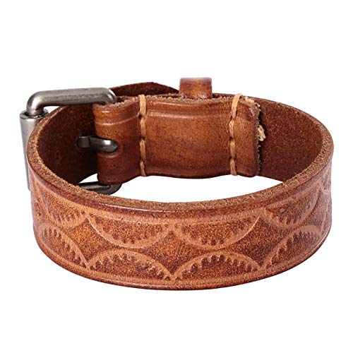 AnazoZ Pulsera Cuero Hombre Hebilla de Cinturón Vintage Ancho 20MM Longitud 24CM...