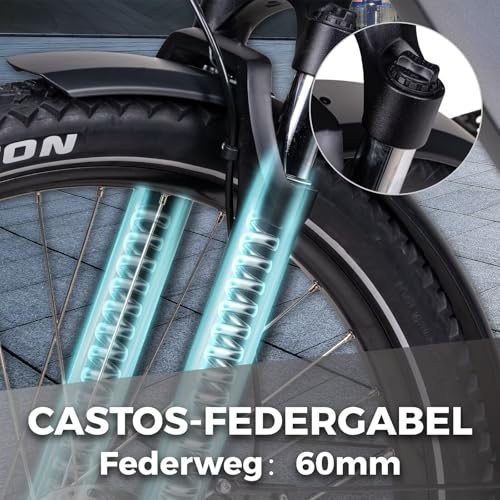 SAXONETTE E Fahrrad Herren 27.5 * 2.35 Zoll mit 36V 13Ah Akku, E Bike Erwachsene mit Hydraulische Scheibenbremse, 7 Gang Kettenschaltung Pedelec mit Federgabel, Gepäckträger für Herren/Männer – Bild 7