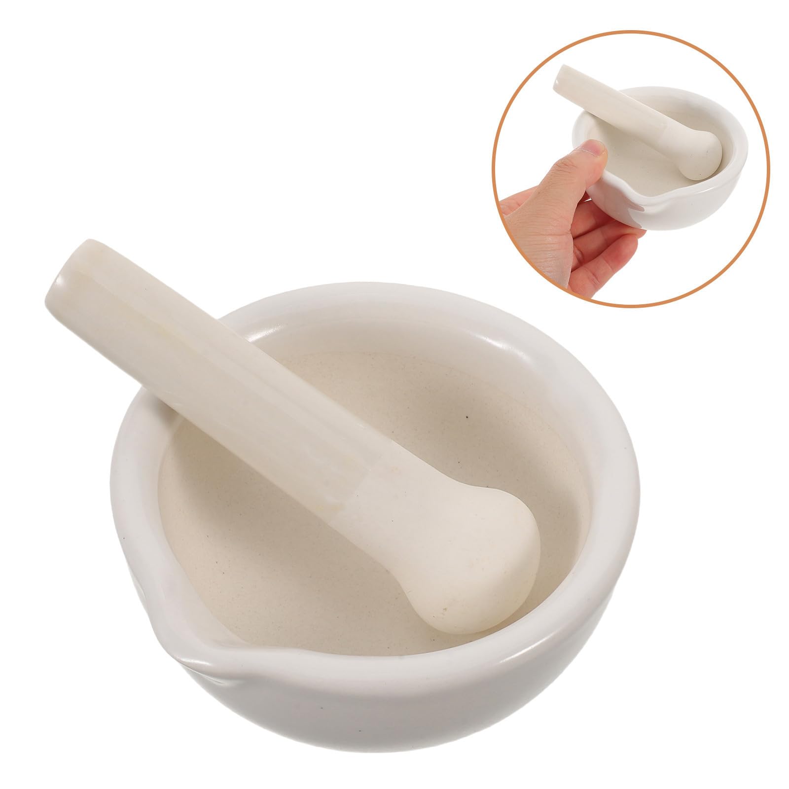 IMIKEYA 2 Pièces Mortier et Pilon en Céramique Blanc avec Bec Verseur, Design Compact et Broyage pour Épices et Assaisonnements Cuisine, 10 Cm