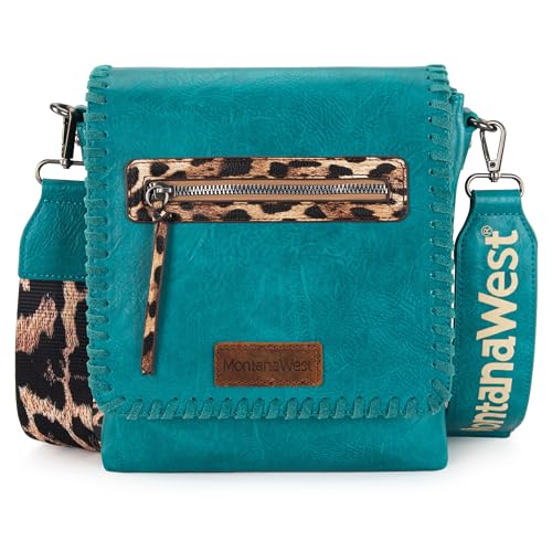 Image of Montana West Crossbody Bags for Women with Dual Compartments Western Cross Body Purse with Leopard Print Guitar Strap