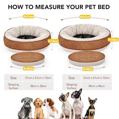 Deconovo Hundebett Flauschig Rund orthopädisches Hundekissen für mittelgroße Hunde Donut Kissen Ø 61 cm Hundekorb Waschbar Hundematte Rund Katzenbett abnehmbar, 61x61x15cm, Karamell