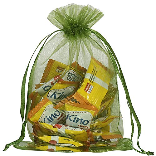 Image of HRX Package 100pcs Organza Drawstring Bags Olive Green, 4 x 6 inch Candy Mesh Gift Bags Jewelry Pouches Small Christmas Sachet