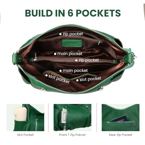 Image of HESHE Leather Crossbody Bags for Women Hobo Shoulder Bag Satchel Handbags | Genine Leather,2 Removable Straps,Multiple Zippers Pockets Hobo Bags Designer Travel Pocketbook Ladies Daily Work Tote Bag