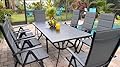PURPLE LEAF 9 Pieces Outdoor Patio Dining Set with 8 Folding Portable Chairs and 1 Rectangle Aluminum Table, Foldable Adjustable High Back Reclining Chairs with Soft Cotton-Padded Seat, Grey