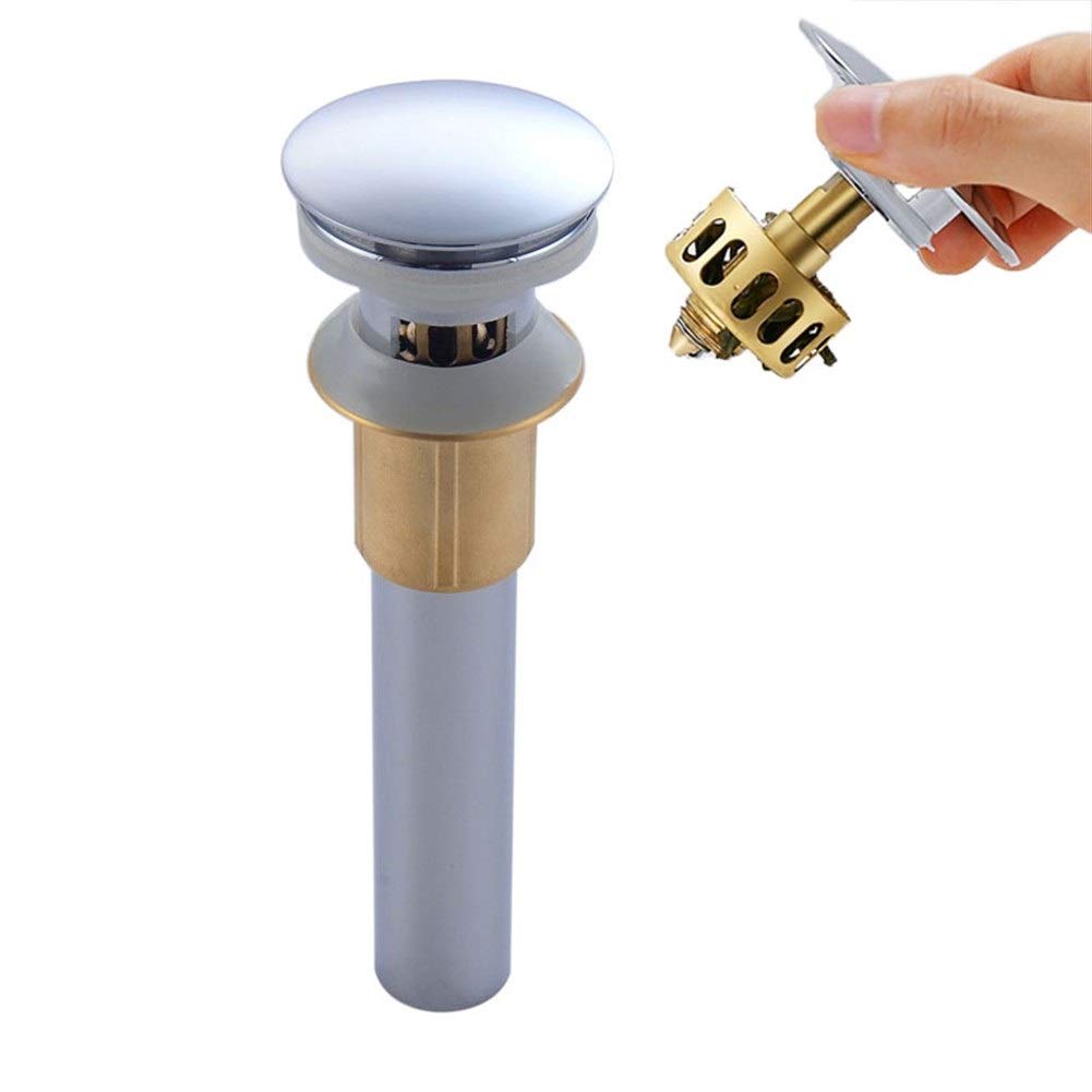 Tapones de Desagüe Lavabo Válvula Pop-up Universal Latón válvula desagüe Lavabo con Rebosadero, Válvula para Lavabo Built-in Anti obstrucción del tamiz