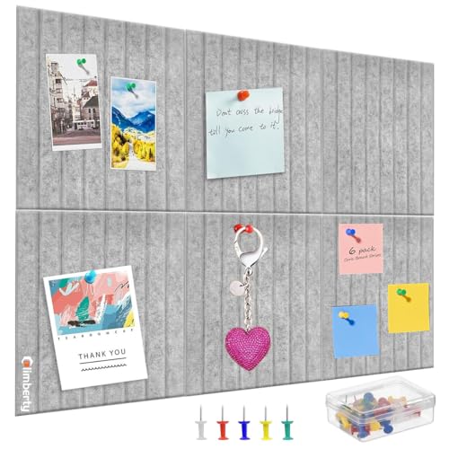 Climberty® 6Pcs Felt Bulletin Board Vision Board,30x30cm Self-Adhesive Wall Boards with 50pcs Drawing Pins,Felt Message for Paste Notes Photos Schedules (Grey)