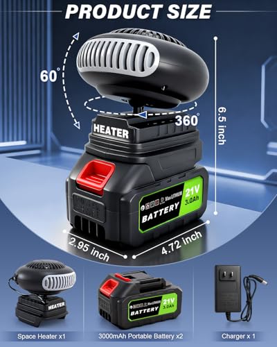 Battery Operated Heater Cordless, Portable Heater Car Window Defroster with Two 3000mAh Rechargeable Battery Powered Heaters with Anti Tilt Design for Cars/Camping/Indoors(60 Minutes Life) - Image 3