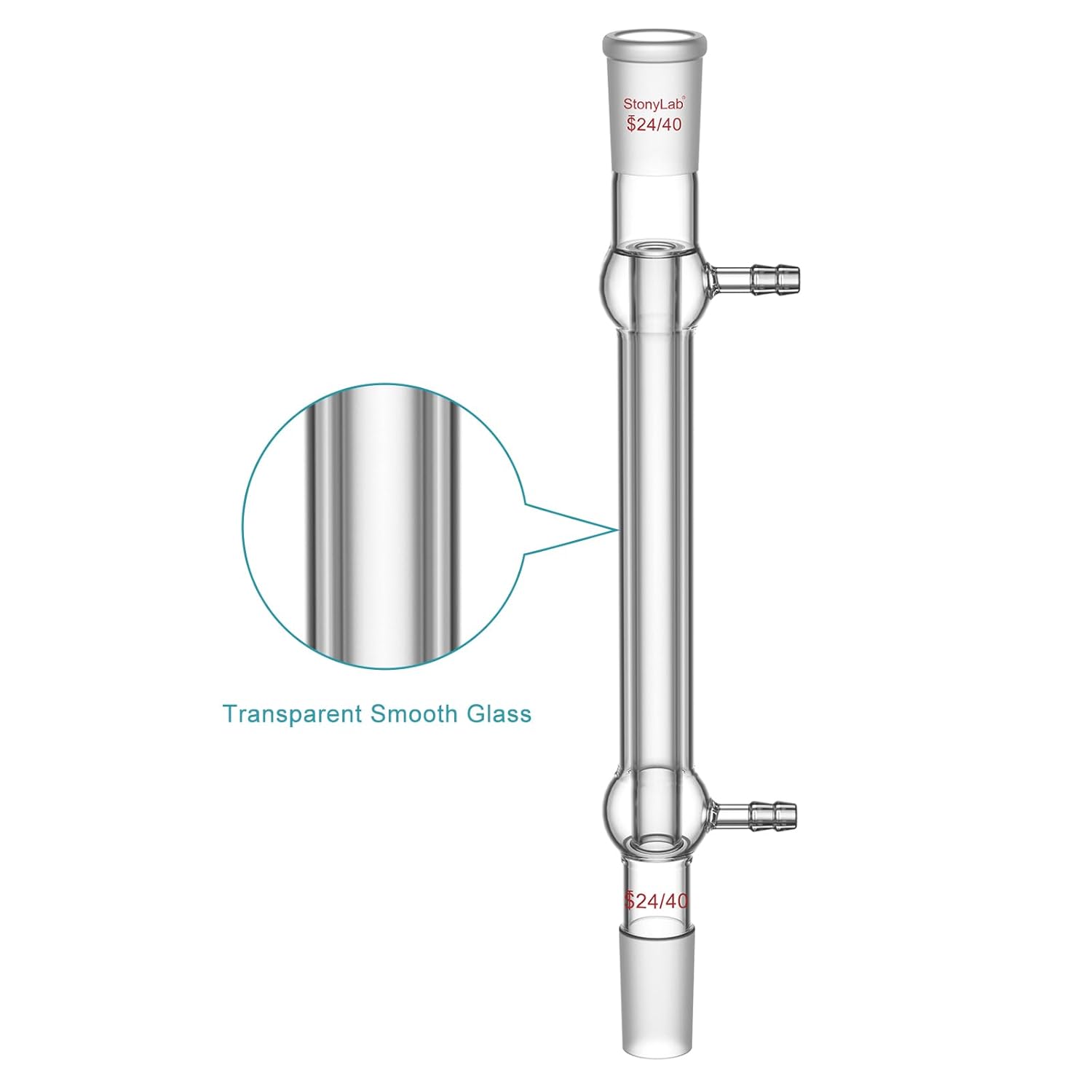 stonylab West Condenser, Borosilicate Glass Liebig Condenser with 24/40 Joint, Jacket Length 200 mm, Chemistry Laboratory Glassware for Distillation, Reflux