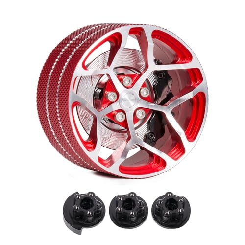AMK Aluminum RC Hand Wheel, Remote Controller Accessories Steering Wheel with Brake Discs Calipers for RC Crawler Cars Boat Drones Transmitter Upgrades (Red)