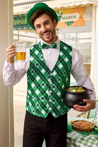 Arvilhill 2 Pcs Mens St Patrick's Day Vest Suit Bow Tie Irish Shamrock Outfit (S-XXL)4