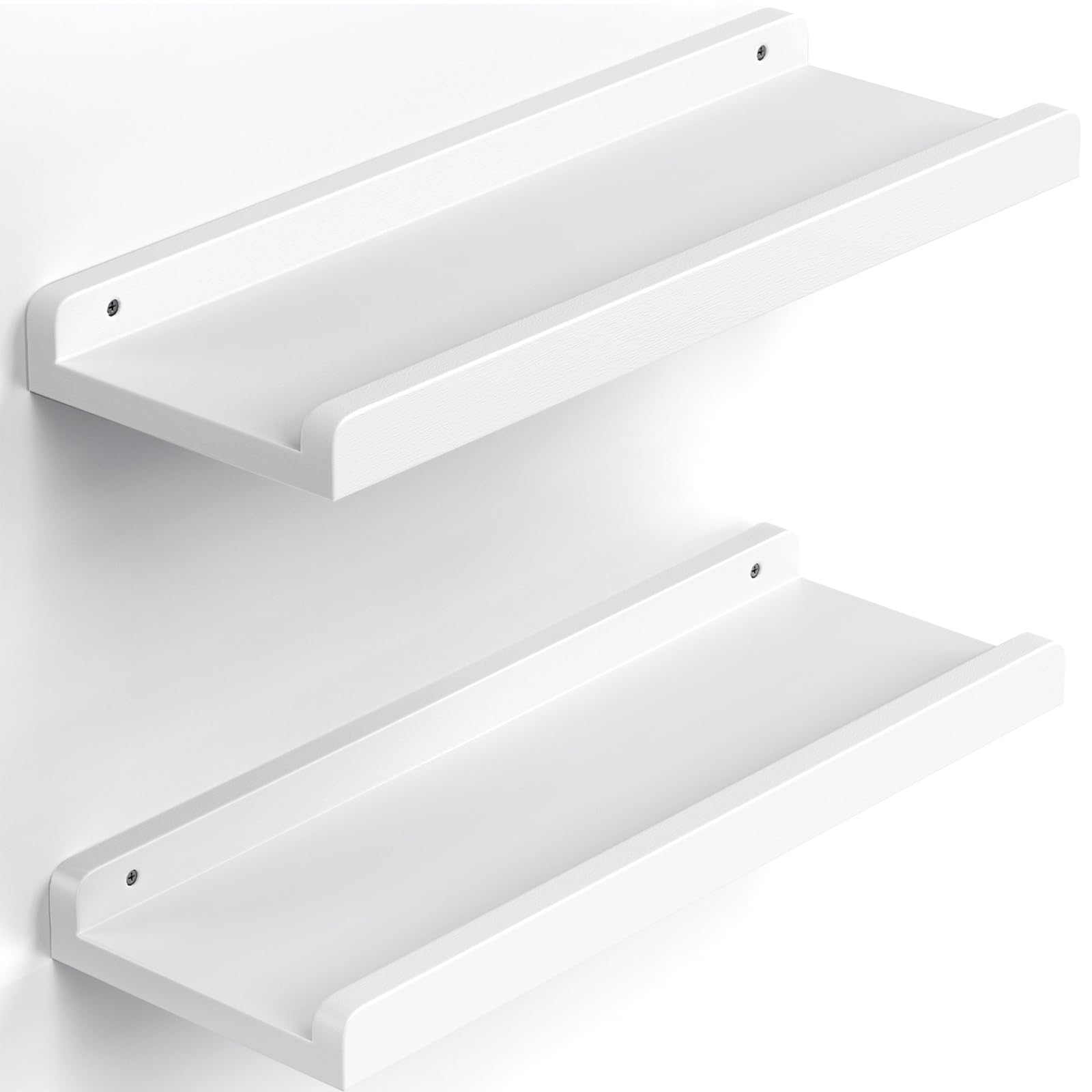 AMADA HOMEFURNISHING Wall Mounted Floating Shelves, Wood Hanging Shelves for Storage in Bathroom, Living Room, Kitchen, Bedroom, or Office - Set of 2 Wall Shelves