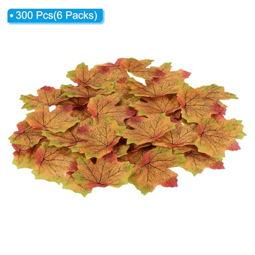 PATIKIL Artificial Leaves, 300 Pcs Fall Maple Autumn Fake Leaf for Wedding Party Thanksgiving Halloween Decoration, Green Yellow - Image 3