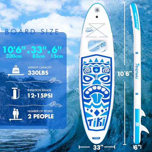 FunWater 10'6×33"×6" Inflatable Stand Up Paddle Board with Premium SUP Paddleboard Accessories,Adults & Youth for All Skill Levels, Included with Board, Paddle, Pump, Three Fins, Backpack