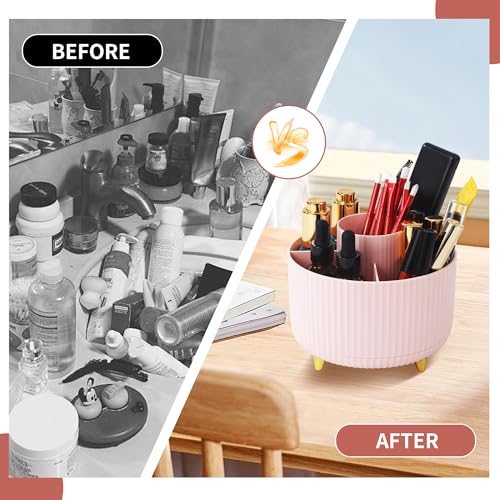 Nuangoo Kosmetik Make Up Organizer, 360°Drehbarer Pinsel Organizer,Kosmetikregal Kosmetik Organizers für Zimmer Decor Frisiertisch,Schlafzimmer,Badezimmer (Rosa)