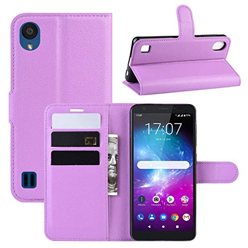 HualuBro Funda para ZTE Blade A5 2019, Carcasa de Protectora Cuero PU Billetera Cartera Plegable Funda [Ranuras de Tarjeta] Flip Leather Wallet Case Cover para ZTE Blade A5 2019 (Morado)