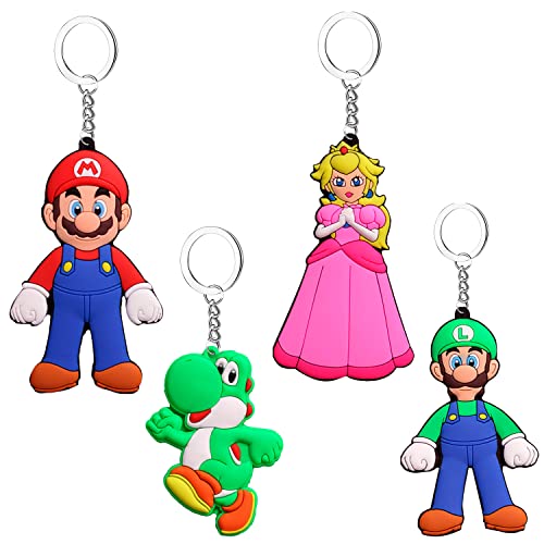 DSTLWBCS Llavero Mario 4 pcs, Llavero de Dibujos Animados Mario, Llavero de Metal Mario, Anillo de...