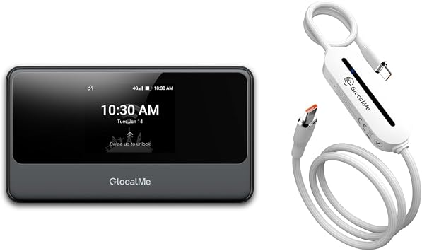 GlocalMe MeowGo G40Pro 4G Portable WiFi Hotspot and UniCord Charging Cable with 4G WiFi Mobile Hotspot