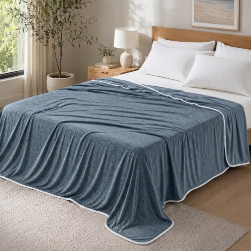 Image of PHF Cooling Blanket Queen Size 90 inchx90 inch, Double-Sided Cooling for Hot Sleepers (Q-Max 0.46+), Lightweight Breathable Summer Blanket for Night Sweats with Rayon Derived from Bamboo, Navy Blue