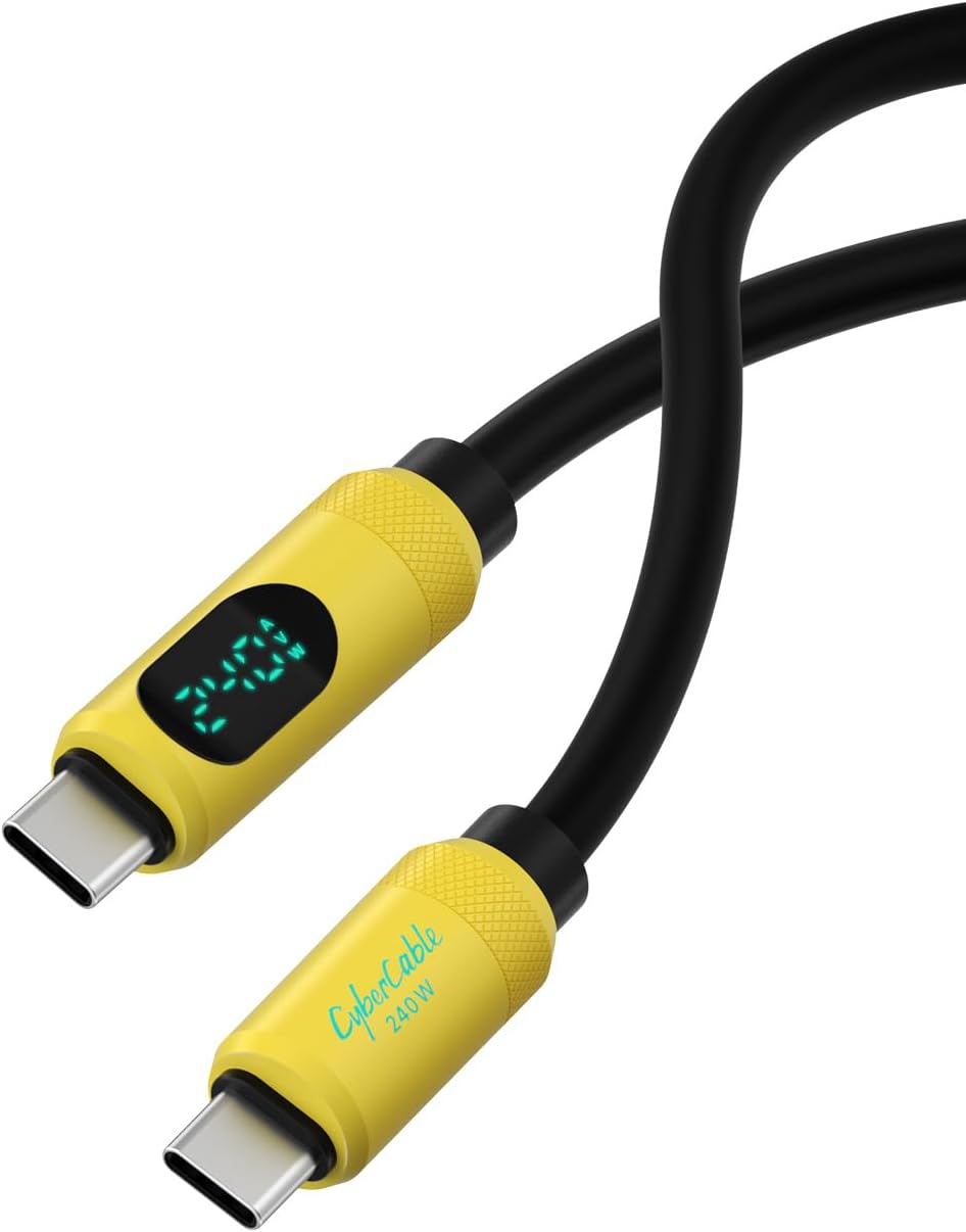 Hagibis USB C Cable, LED Display Silicone 240W Fast Charging Cable with 480Mbps Data Transfer, Type C Fast Charger for iPhone 15/15 Pro Max, iPad, MacBook Pro Air (Yellow, 1 m)