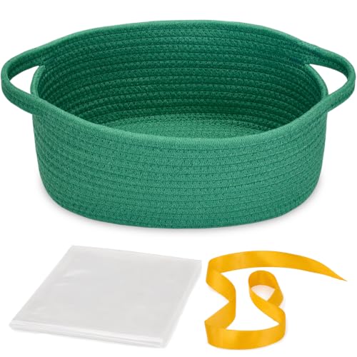 Image of Empty Gift Basket with Gift Bag & Ribbon, Woven Rope Basket, 12x8x5 inch