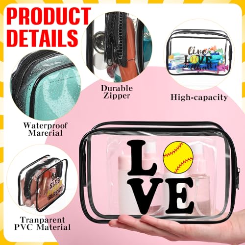 Reginary 12 Pcs 7 x 4.7 x 2.4'' Softball Makeup Bag Softball Gifts for Team Clear PVC Softball Cosmetic Case Softball Goodie Bag Stuffers Accessories for Woman Toiletry Zipper Pouch Team Party Favors3