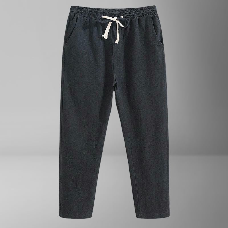 Men's Summer Thin Trendy Loose Straight Nine-Tenths Cotton Linen Casual Pants3