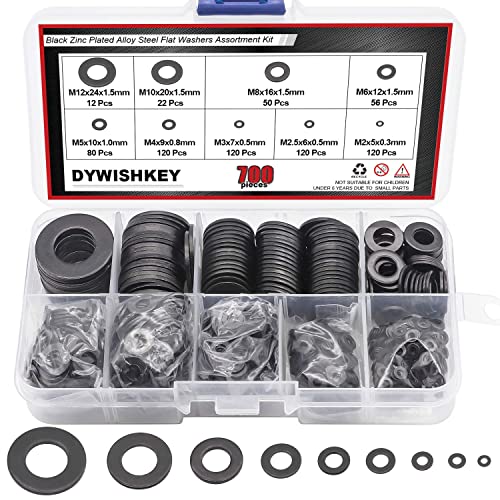 Rondelles plates en acier zingué noir DYWISHKEY assortiment M2 à M12 pour bricolage