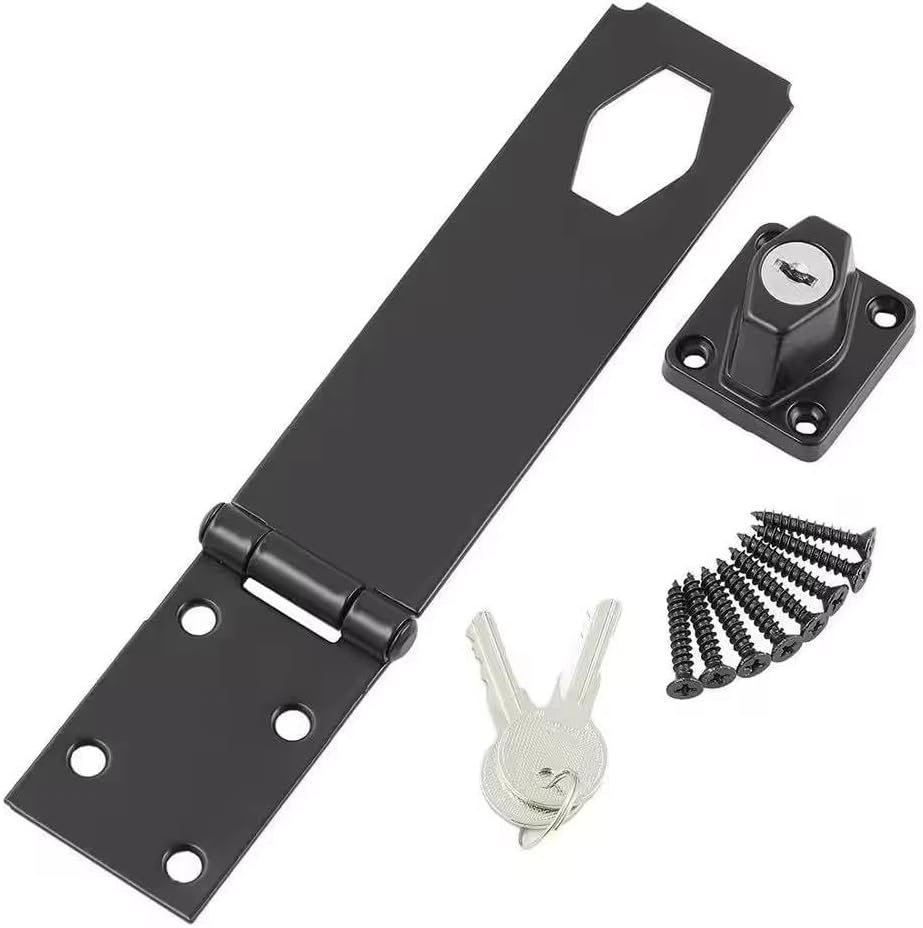 for Everbilt Key Locking Hasp 6in Black Steel Door Gate Shed Lock Secure Safety