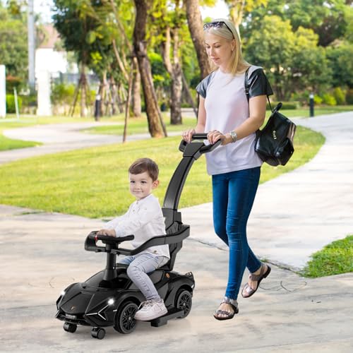 SOARS Lamborghini Rutschauto, Rutschfahrzeug mit Abnehmbarer Schiebstange, Universalrädern, Stauraum, Scheinwerfern, USB-Anschluss, Musik, Spielzeugauto für Kinder ab 1 Jahr (Schwarz) – Bild 3