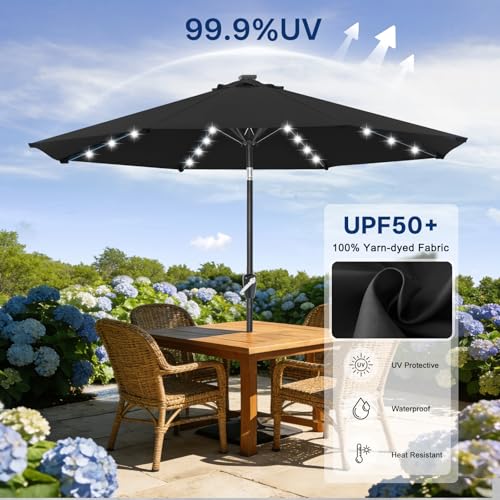 Image of ABCCANOPY 10FT Durable Solar Led Patio Umbrellas with 32LED Lights (Jet Black)