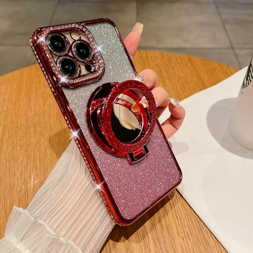 iPhone 16 Proケース 6.3インチ 対応 背面きらきら ラインストーン キラキラリング付き 女性 鏡 ミラー ワイアレス充電 薄型 シンプル 韓国 人気 アイフォン 16 ケース かわいい 純正 全方位カラー レンズ保護 シリコン 携帯カバー
