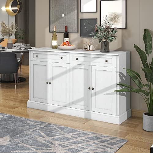 Trendteam Sideboard ROCK - Weiß Hochglanz/Grau, 121x128x40cm Mit 2 Türen & Schubladen