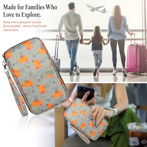 Image of Storite Nylon Geometric Design Travel Passport Holder Wallet Passport Cover Travel Accessories Passport Holder Organizer for Men Women(Orange /Grey - 13 x 3 x 23 cm)