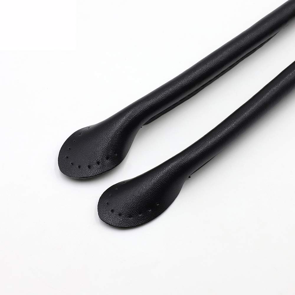 VOANZO 2Pcs 24'' Genuine Cowhide Leather Purses Straps With Ear Shape End,Punch Hole Ready,Real Leather Bag Handles,replacement Purse Straps,handbag Bag Wallet Straps (Black)