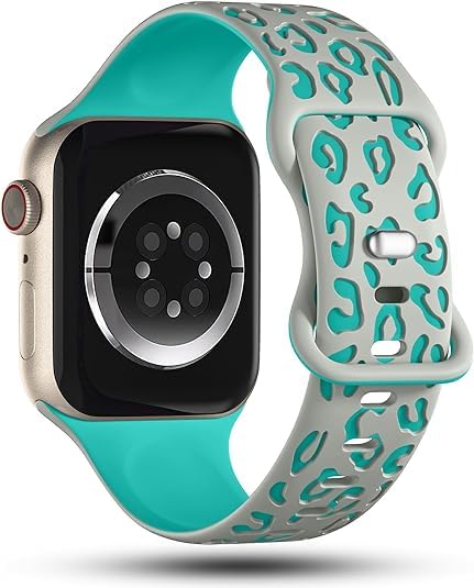 Photo 1 of Leopard Engraved Stretchy Solo Loop Compatible for Apple Watch Band 40mm 41mm 38mm 42mm 44mm 45mm 49mm Women, Cheetah Sport Strap Silicone Wristbands for iWatch Series 9 8 7 6 SE 5 4 3 2 1 Ultra