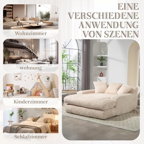 ZYLOYAL10 Cord-Schlafsofa Cloud Couch mit 3 weichen Kissen, bequemes Einzelsitz-Bodensofa für Wohnzimmer Wohnung Büro (Beige)