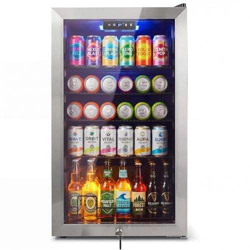 Image of 20 Inch Beverage Refrigerator - 145 Can Small Beverage Fridge for Home Office Bar, 3.4 Cu.Ft Drink Cooler for Soda Beer with Reversible Door, Digital Temperature Control