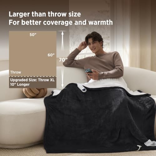 Image of Bedsure Heated Blanket Throw XL, Soft Electric Blanket with Preheat, Black