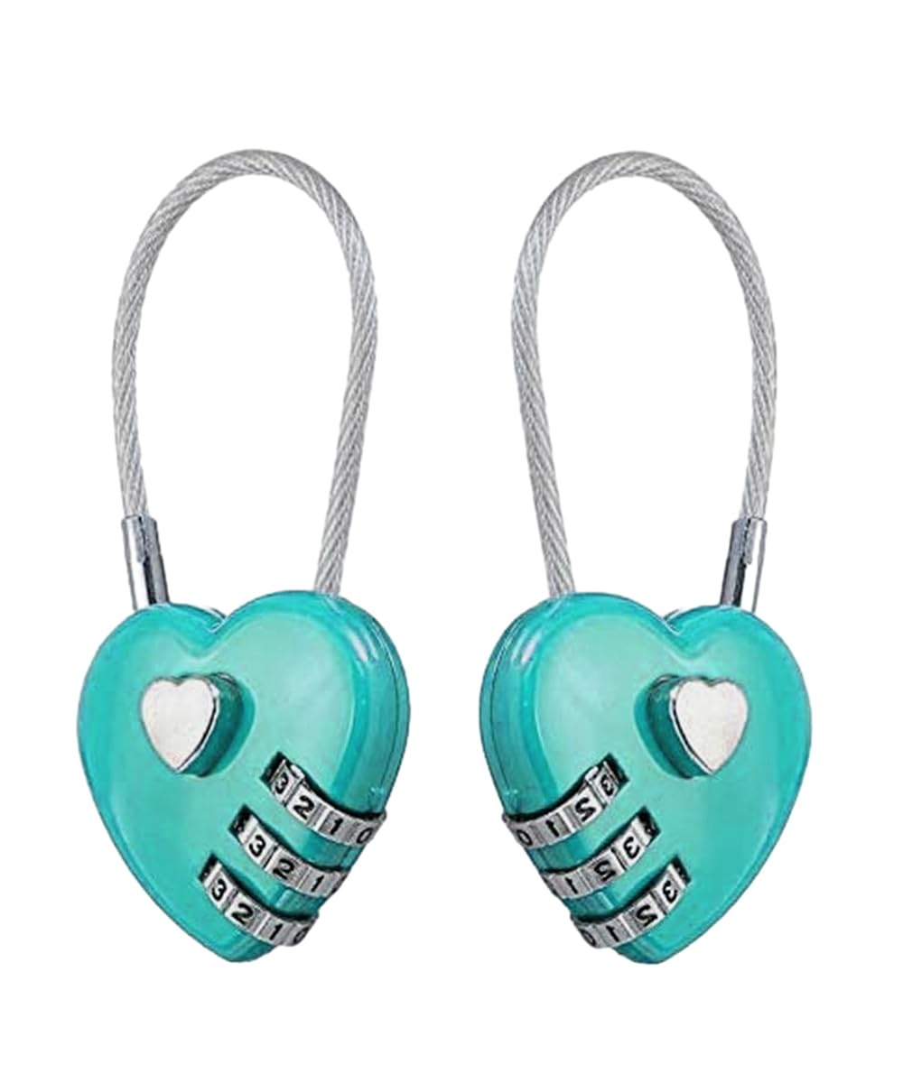 LITAITAI Heart Shaped Padlock - Love Padlocks for Jewelry Storage Box & Locker Decor - Valentine Gift, Combo Lock for Gym Locker (Lake Blue,2PCS)
